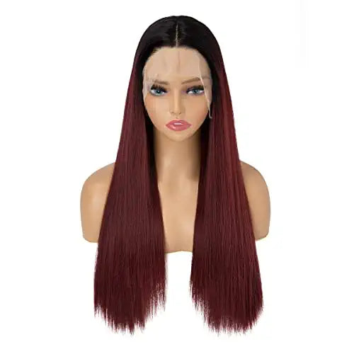 Long Natural Transparent Wigs for Black White Women Heat Resistant Fiber Wine Red