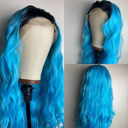 Ombre Blue Black Roots Wigs |Lace Front Wig|Blue Hair With Black|Wigs For Women|Performer Hair Wig |DragQueen Wig