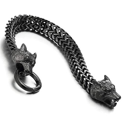Black Punk Bikers Wolf Head Bracelet
