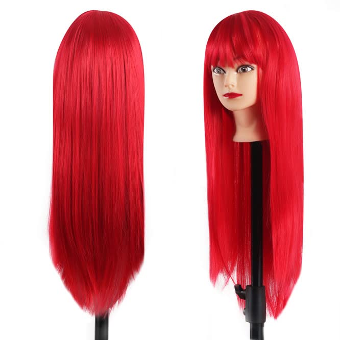  Long Straight Wigs with Bangs, Red Wigs for Women Fashion - Synthetic Wig, Cosplay Wig, Long Red Hair Wig with Bangs,