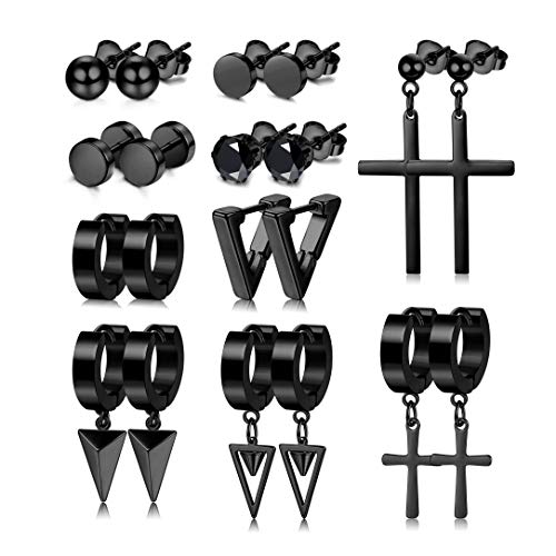 10 Pairs Stainless Steel Stud Earrings Set for Men Women