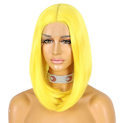 HD Lace Front Wigs for Women 14 inch Yellow Wig T-lace Wig