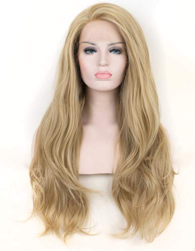 Golden Ash Blonde Long Wavy Lace Front Wig