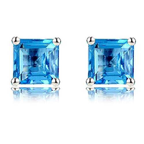 0925 Sterling Silver 18k White Gold Plated 1.6ct Square Ruby Sapphire Emarald Stud Earrings