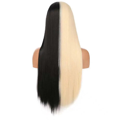 Half Black Half Blonde Hair Wigs with Bangs