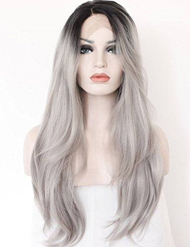 Black Root Ombre Grey Lace Front Wig For Women