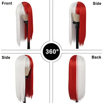 Straight Half White Red Hair Wigs With Bangs