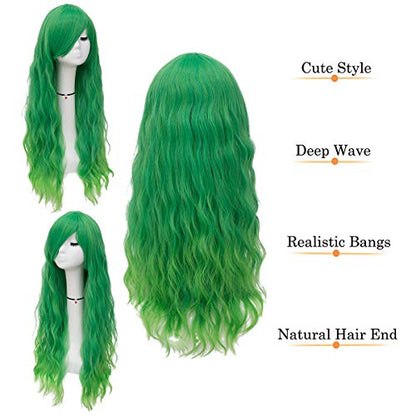 Long Curly Wavy Green Hair Wig