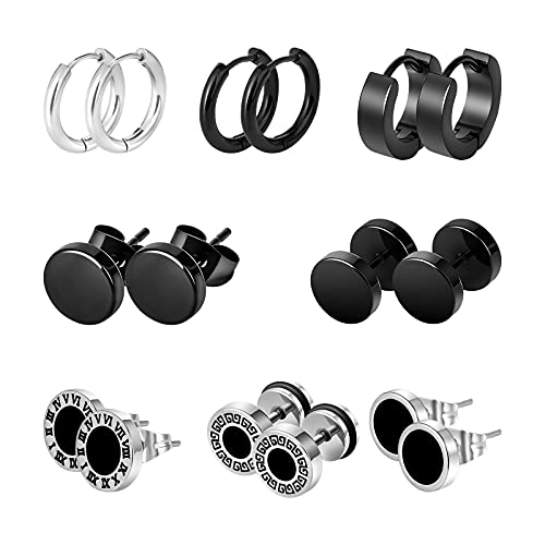 8 Pairs PUNK Black Stainless Steel Stud Earrings