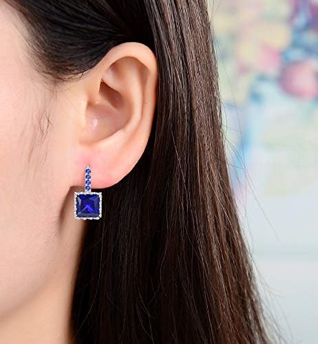 Blue Sapphire Princess Cut 925 Silver Earrings for Women