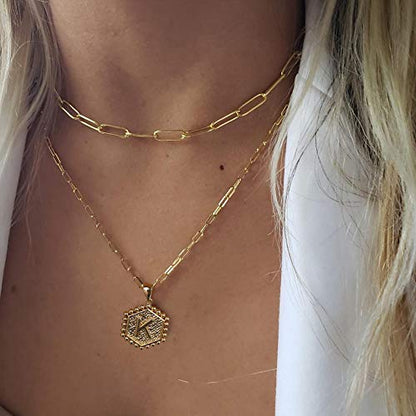 Dainty layered Initial necklace set, Necklaces for Women, Gold Initial Disc Necklace, Boho Gold Necklace, Double Layered Letter Necklace.