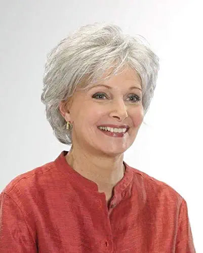 Short Silver Grey Human Hair Synthetic Blend Wigs