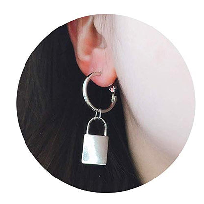 PUNK Padlock Dangle Hoop Earrings Key