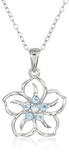 Sterling Silver Topaz Flower Pendant Necklace, 18" December birthstone
