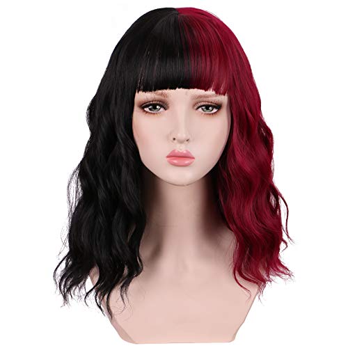 Half Color Curly Wig with Bangs for Lolita Halloween Party Cosplay 