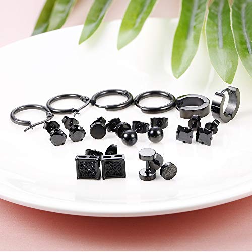 9 Pairs Stainless Steel CZ Stud Earrings for Women Mens