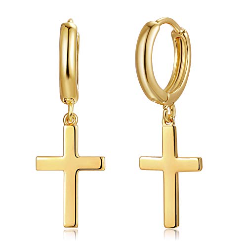 Cross Earrings Gold Huggie Hoop Dangle Drop