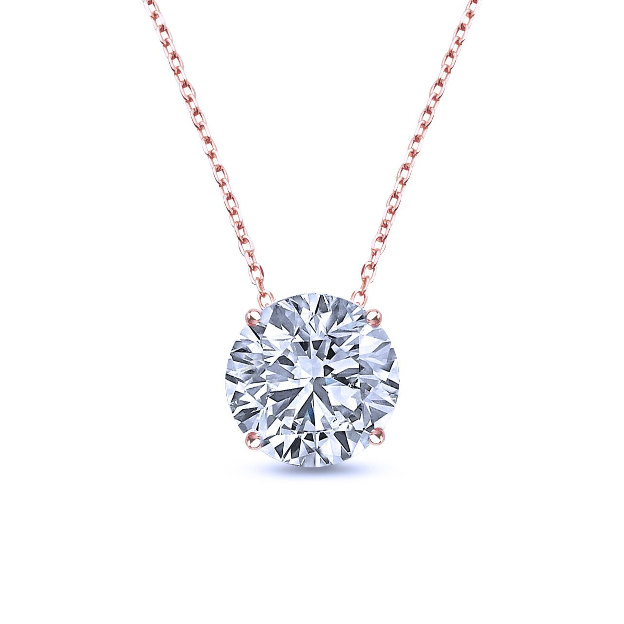 1 Carat Round Cut Real Moissanite Solitaire Pendant Necklace in 18k Rose Gold Over Silver