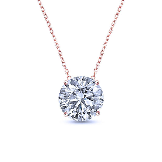 1 Carat Round Cut Real Moissanite Solitaire Pendant Necklace in 18k Rose Gold Over Silver