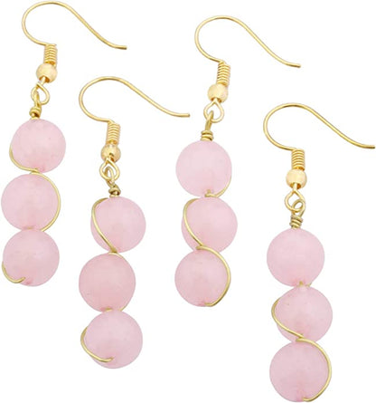 2-Rose Quartz Stone Drop Earrings