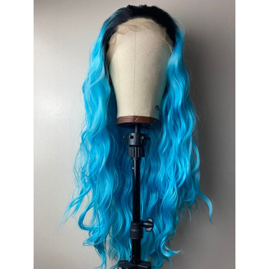 Curly Sky Blue Hair Wigs