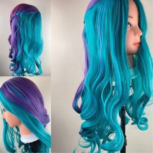 Purple Blue Long Braid Curly Wig