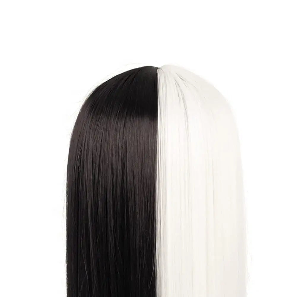Half White Half Black Split Dye Cosplay Hair Wigs With Bangs