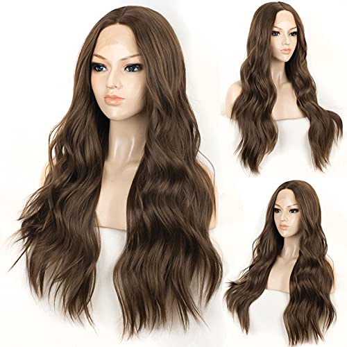 Long Wavy  Brown Lace Front Wigs for Women DragQueen Wigs