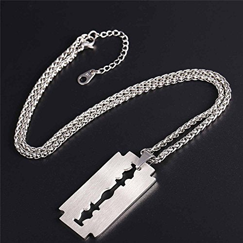 22''  Stainless Steel Punk Tag Pendant Rock Razor Blade Necklace