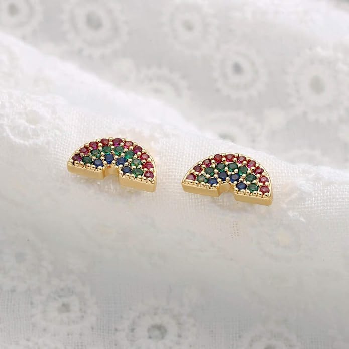 Rainbow 14k Gold Plated Stud Earrings