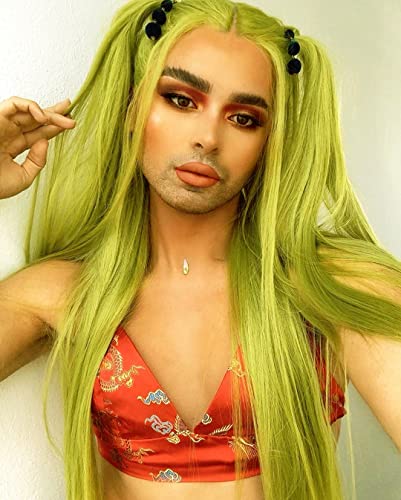 Long Straight Neon Green Lace Front Wig For Women DRAGQUEEN