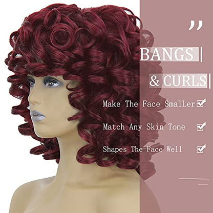  Short Bob Burgundy Curly Hair Wigs with Bangs