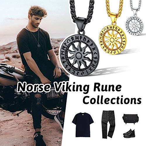 Viking Jewelry Sun Pendant Necklace Black Retro Amulet Charms for Boys