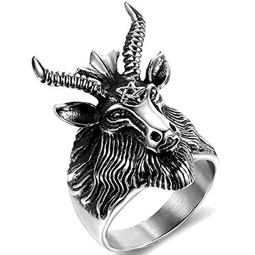 Stainless Steel Satan Ram Goat Head Ring (Black, 7)