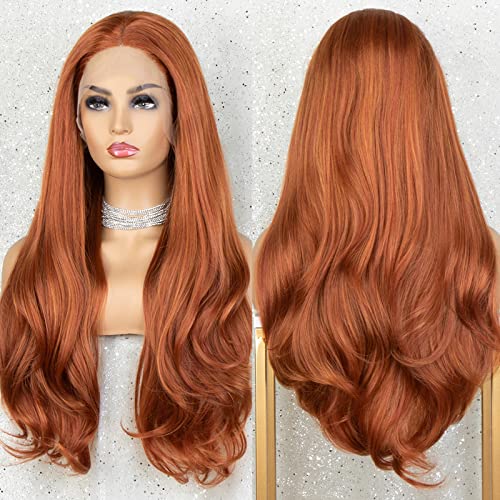 Long Lace Front Wavy Wig Side Part Copper Wig