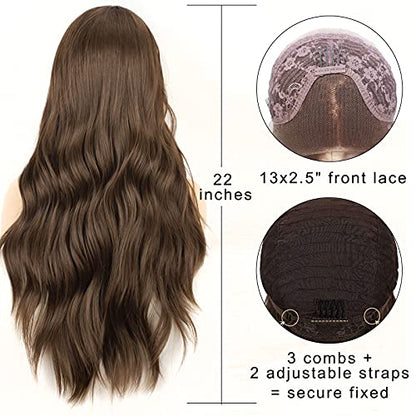 Long Wavy  Brown Lace Front Wigs for Women DragQueen Wigs