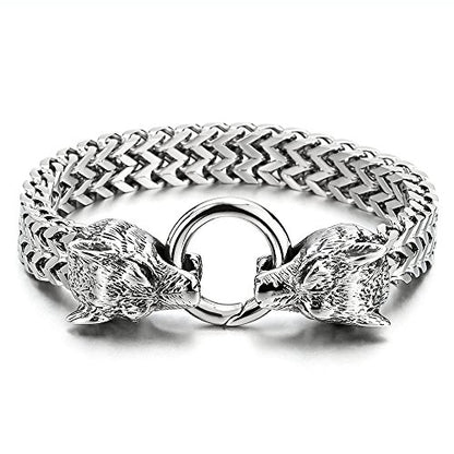 Stainless Steel Wolf Head Link Curb Chain Bracelet|Men Punk Jewelry