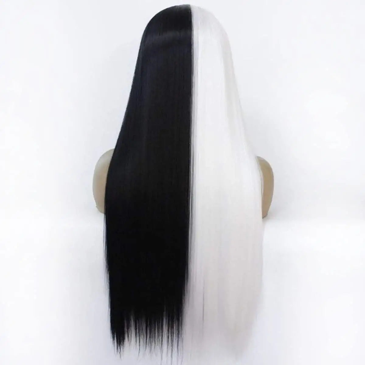 Split Dye Half Black Half White Straight Lace Wig