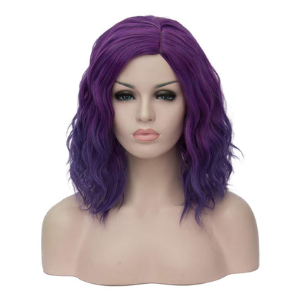 dark purple wig HAIR Synthetic Curly Bob Wig with Bangs Short Bob Wavy Hair Wigs Wine Red Color Wigs for Women Bob Style Synthetic Heat Resistant Bob Wigs.