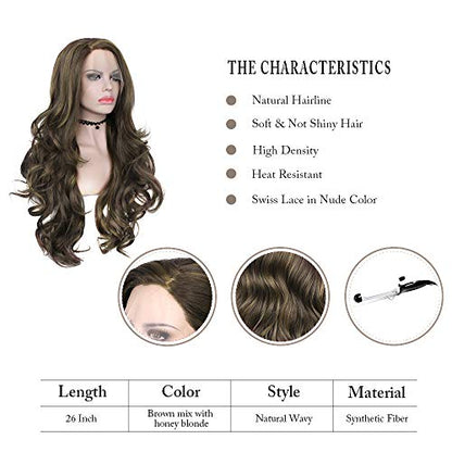 Long Wavy Highlight Brown Lace Front Wigs