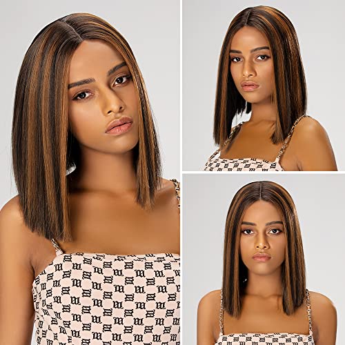 Short Straight Bob Highlights T Lace Front Wigs