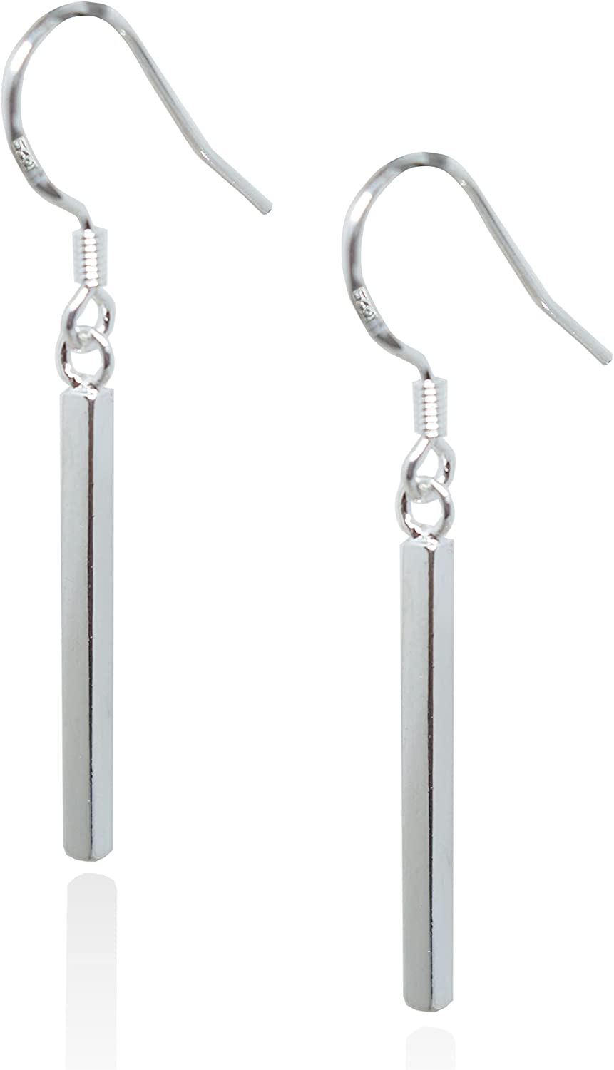 Skinny silver Bars. About 1.80 CM with out hook. Hook Closure with 925 mark stamp. Made of 925 Sterling Silver. Hypoallergenic. Trendy Sterling Silver Earrings. Dainty, Light Weight, Dangling Earring