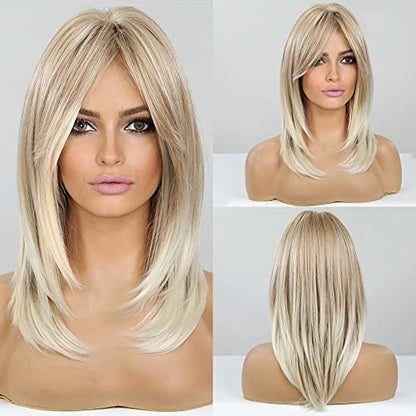 Long layered Blonde Wig with Bangs