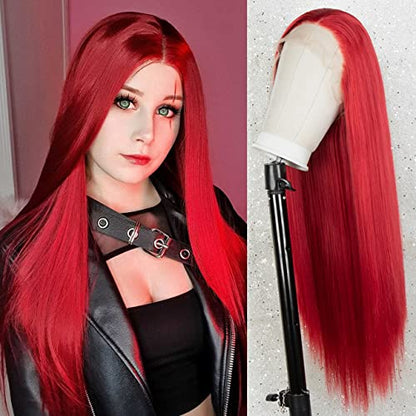 Red Wig Long Straight Lace Front Wigs For Women