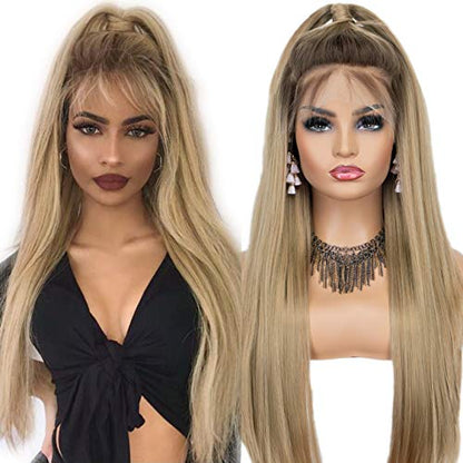 Ombre Long Silk Straight Blonde  Lace Front Wig