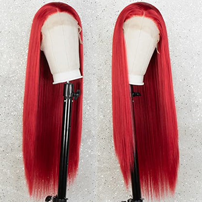 Red Wig Long Straight Lace Front Wigs For Women