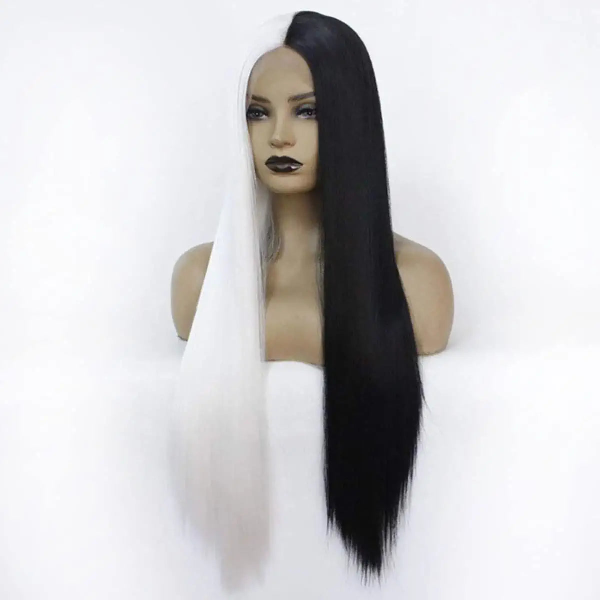 Split Dye Half Black Half White Straight Lace Wig