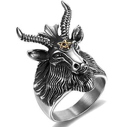 Stainless Steel Satan Ram Goat Head Ring (Black, 7)
