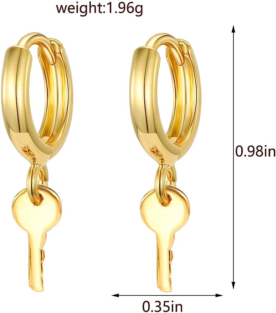 Gold Huggie Small Hoop Key Earrings