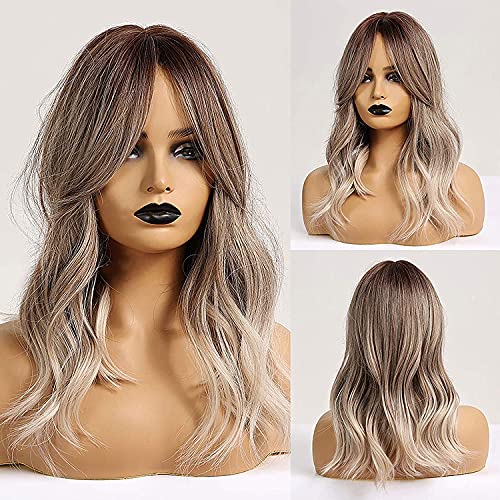 Middle Part Long Curly Gray Blonde Wigs